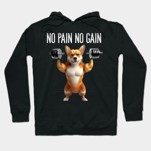 Fitness Gym Workout Motivation No Pain No Gain Funny Dog Bodybuilder Hoodie